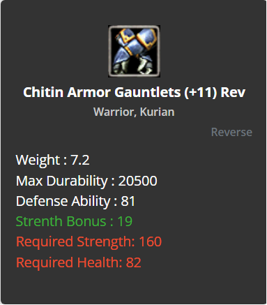 Chitin Armor Gauntlets +11 (Reverse)